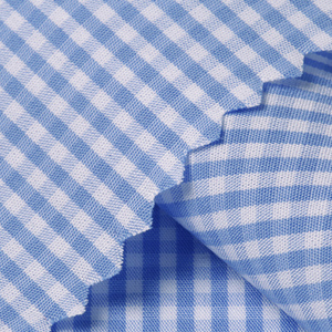 Tessuto di Alta Qualità Pronto per la Consegna, OEM, Cotone Tinto in Filo ad Alta Densità, Popeline 60S, Gingham Blu, Tessuto Setoso per Camicie da <span class=keywords><strong>Uomo</strong></span> e Donna - Product Image 3