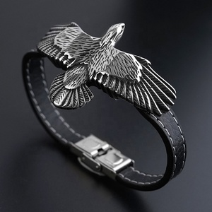 Pulseras de Cuero con Diseño de Águila, Joyería para Hombre, Acero Inoxidable, Regalos, Estilo Europeo y Americano, Brazalete en Oferta - Product Image 1