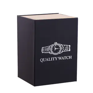 Черная подарочная картонная коробка для часов в форме книги, упаковка для мужчин с подушкой, индивидуальный логотип