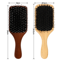 Brosse à cheveux en poils de sanglier écologiques avec coussin d'air, manche en bois de noyer africain et bambou, pour massage du cuir chevelu