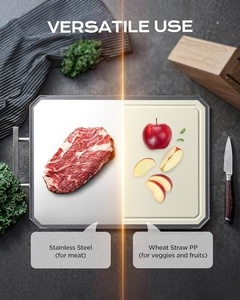 Grande planche à découper carrée double face en acier inoxydable antibactérien, résistante à la moisissure, pour cuisine, en bois massif d'ébène - Product Image 2