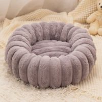 Coussin rond de luxe pour animaux de compagnie, en peluche côtelée épaisse rayée, doux et moelleux, pour chiens et chats, couleur personnalisable, lavable, vente en gros directe usine