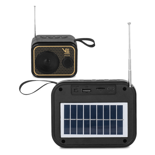 JH-03 Hot Selling Portable Stereo Woofer Blue-tooth Mini Speaker FM Radio/TF/USB Solar Panels Charger Bass Woofer BT Speakers