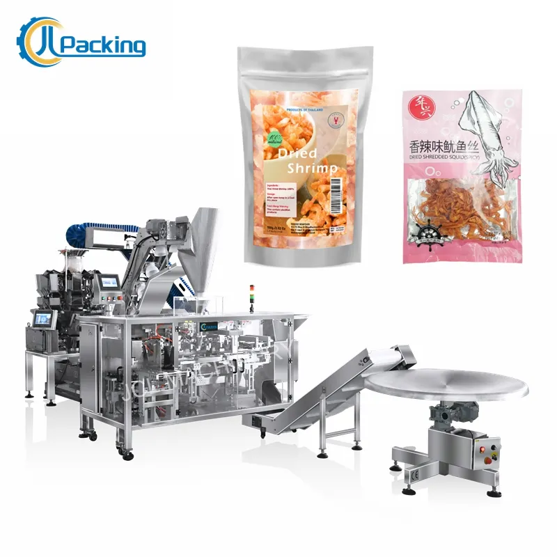 Automatic horizontal granules dried squid shrimp seafood zipper premade pouch bag packing machine