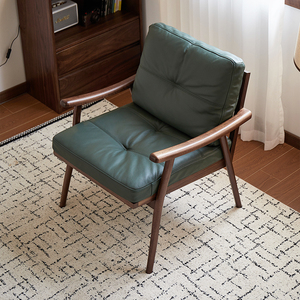 Massiver Nordamerikanischer Schwarznuss-Loungesessel Leder Moderner Relaxsessel Fauler Sofastuhl - Komfortables Schlafzimmer Wohnzimmer Möbelstück - Product Image 4