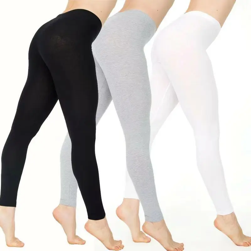 Cheap price solid color cotton soft leggings for girls women