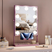 Miroir de maquillage de bureau intelligent carré à 3 couleurs avec écran LED personnalisé, cadre en métal et verre, éclairage intégré