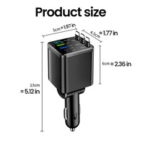 Cargador de Coche con 2 Puertos Tipo-C + 2 Puertos USB-A, Cargador Rápido PD QC con Pantalla de Voltaje para Vehículos de 12-24V