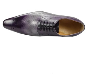 High-quality handmade Oxford lace-up leather dress shoes for casual autumn, gray and <b>purple</b> wedding shoes - Product Image 3