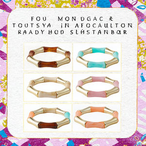 New Designer Fashion Women's Gold Silver Plated Geometric Colorful Acrylic Cuff Elastic <b>Bangles</b> <b>Bracelets</b> Jewelry - Product Image 3