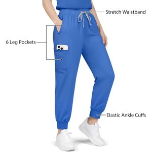 Conjunto de Uniformes Médicos FOXA para Mujer, Top sin Mangas con Cuello Alto, Pantalones Jogger con 8 Bolsillos, Uniforme de Hospital Azul - Product Image 4