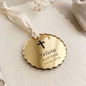 Étiquette ronde ondulée en acrylique gravée au laser, cadeau personnalisé pour mariage, baptême, nom de bébé, première communion, faible MOQ - Product Image 2