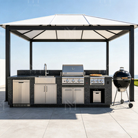 Muebles de Cocina Modernos para Exteriores, Sistema de Gabinetes de Aluminio Personalizados, Isla de Cocina para Jardín con Barbacoa, Resistente a la Intemperie, para Patio Trasero, OEM