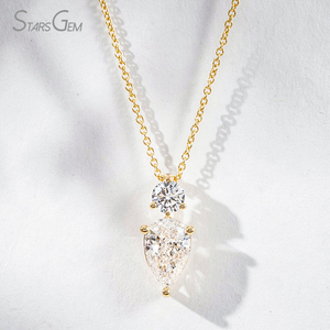 Starsgem Diamond Necklace 1.23ct Pear Shape Lab Grown E Color 18K Gold Two-Stone Pendant <b>Classic</b> Unisex Couple - Product Image 2