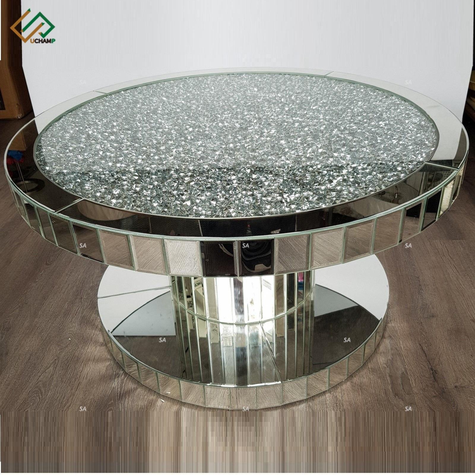 Meubles de table basse en miroir rond de diamants concassés de luxe