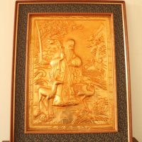 Décoration Murale Dorée en Relief, Tableau Mural Encadré, Applique Murale Intérieure, Peinture Murale, Décoration Murale