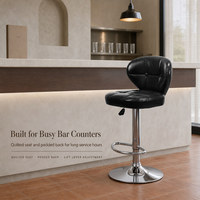 Tabouret de bar pivotant moderne en cuir PU noir avec hauteur réglable, design léger et portable, base chromée, repose-pieds pour usage en salon
