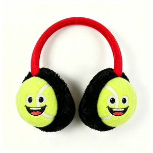 Orejeras de tenis con diseño de cara sonriente, diadema roja, forro de piel negra, accesorio cálido para el invierno - Product Image 4