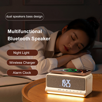 Haut-parleur Bluetooth rechargeable avec logo personnalisé, chargeur de téléphone sans fil à charge rapide, avec veilleuse et horloge