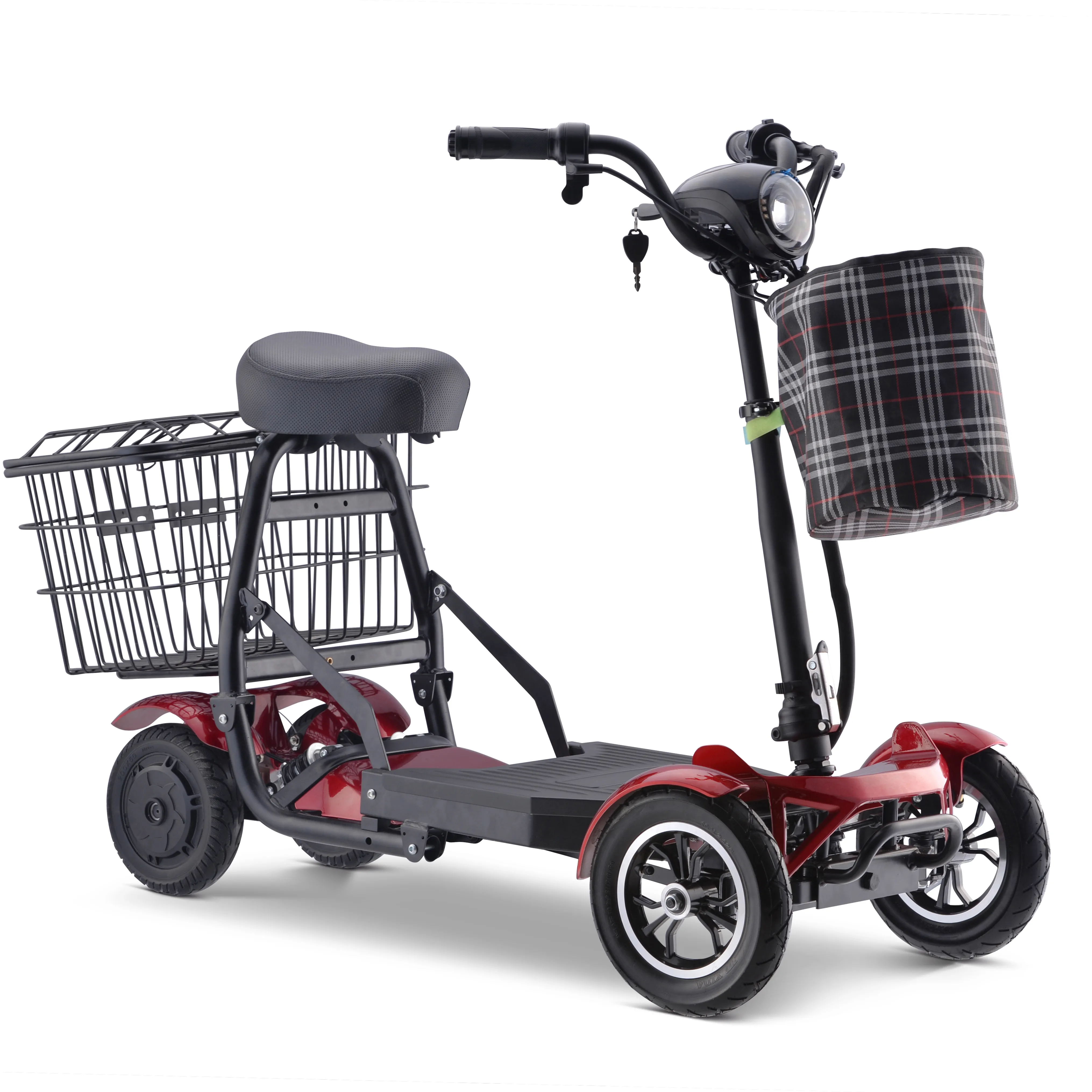 2023 nuova mobilità pieghevole Scooter di piccole dimensioni all'aperto luce pieghevole con borse della spesa 4 ruote per gli anziani disabili
