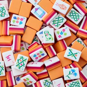 Jeu de <span class=keywords><strong>Mahjong</strong></span> Américain Automatique TK Viral, Tuiles Florales Orange-Rose, 166 Pièces, en Acrylique Gravé Coloré, Thème Maison de Chiot - Product Image 1