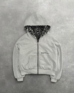 Sweat à capuche zippé unisexe en molleton imprimé léopard personnalisé, épais, avec impression sérigraphique et broderie, double couche, fermeture éclair réversible - Product Image 2