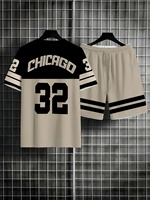 Ensemble décontracté respirant d'été à manches courtes 2 pièces pour homme, thème Chicago, surdimensionné, numéro '32', logo 22, t-shirt et short