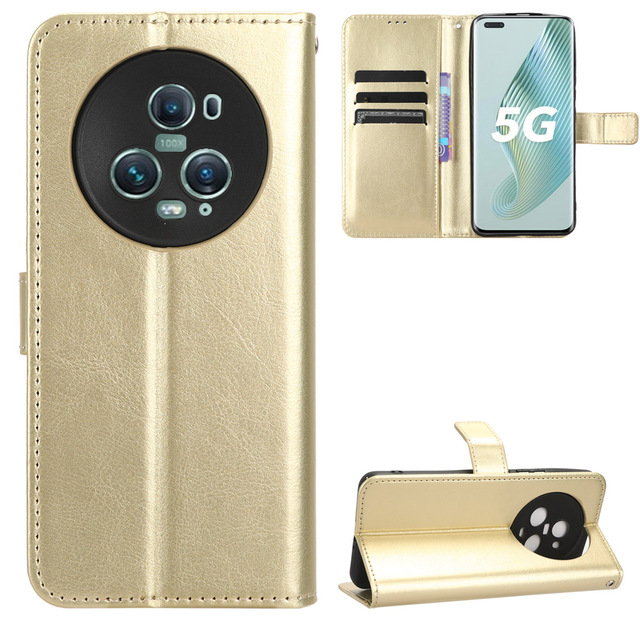 Shockproof Case for Huawei Honor Magic 5 Pro PU Leather Card Slot Wallet Pouch Flip Crazy Horse Pattern Mobile Phone Case