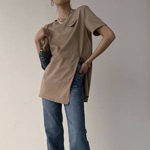 Camiseta Corta de Verano para Mujer, Estilo Urbano, con Estampado, Tejida, con Abertura Lateral, Venta al Por Mayor, Casual - Product Image 1