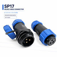 Conector Impermeable SP17 IP68, Conector Industrial de Alimentación de 2, 3, 4, 5, 7, 9 y 10 Pines, Macho y Hembra, Cable en Línea, Roscado Redondo, 500V