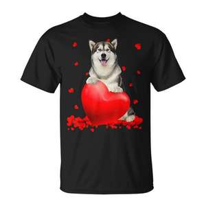 T-shirt pour hommes et femmes avec motif cœur de chien Alaskan Malamute pour la Saint-Valentin - Product Image 1