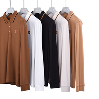 Chemises polo à manches longues, couleur unie, anti-boulochage, design tendance, col contrasté, logo personnalisé, vente chaude