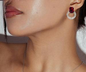 ต่างหูเม็ดเล็กชุบทองแบบโมเดิร์นต่างหูเพชรสีแดงเครื่องประดับงานหัตถกรรมโลหะแฟชั่น - Product Image 4