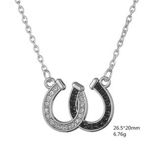 Collier de haute qualité pour hommes et femmes, bijoux animaux, strass noirs et blancs, collier chaîne fer à cheval double U - Product Image 5