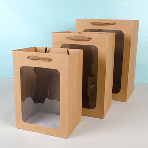 Bolsa de regalo de cartón Kraft blanco con ventana <span class=keywords><strong>abierta</strong></span> para envolver <span class=keywords><strong>floristería</strong></span> logotipo personalizado Material artesanal duradero - Product Image 3