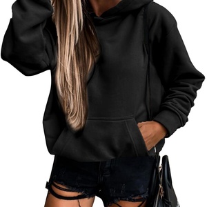 Women's Casual Long-Sleeved <b>Hoodie</b> Top Solid Color Lightweight Pullover With Pockets Winter Sports Shirt Plus Size - Product Image 4