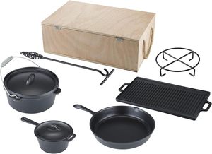 Scatola di legno <span class=keywords><strong>Set</strong></span> di pentole 6 pz forno olandese in ghisa pre-stagionato <span class=keywords><strong>Set</strong></span> di pentole per campeggio all'aperto Cook fabbrica OEM - Product Image 2