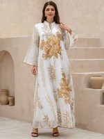 Abaya Modeste pour Femme à Motifs Floraux et Géométriques, Faite à la Main en Polyester Anti-Boulochage avec Jupe à Paillettes Brûlées, Style Musulman