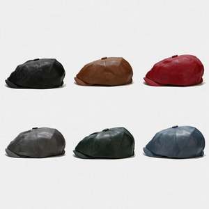 Béret vintage en cuir PU, casquette de newsboy à 8 panneaux pour femmes et hommes, mode et élégance - Product Image 2