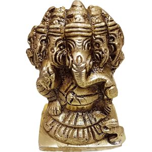 PARIJAT HANDICRAFT 5-Face Lord Ganesha Idol Panchmukhi Brass God of Success Destroyer of Evil Art Deco Design para uso de oficina - Product Image 4
