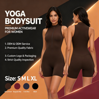 Combinaison de yoga sans manches à demi-zip pour femme, 78% polyamide 22% élasthanne, combinaison moulante à col haut pour l'entraînement en salle de sport