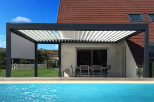 Bán buôn Chất lượng cao điện của nhãn hiệu mái louvered không thấm nước dù để che nắng gazebo ngoài trời bioclimatic 4x3 nhôm pergola