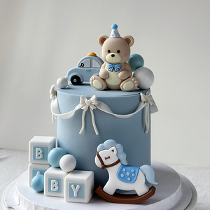 卡通蛋糕配料粉色蓝色熊蛋糕玩具婴儿积木积木汽车马蛋糕装饰 - Product Image 3