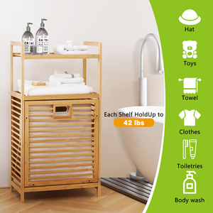 ตะกร้าผ้าพร้อมชั้นวาง 2 ชั้น ตะกร้าแบบพับได้ สำหรับจัดเก็บผ้าในห้องน้ำ - Product Image 6