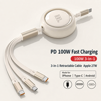 Cable de carga rápida retráctil HYTO 3 en 1 de 100W 6A con cable TPE de 1.2M y múltiples conectores CarPlay para teléfono móvil