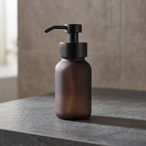 Hot Sale Eco-Friendly 250ml Frosted Amber Glass Foaming <b>Soap</b> Dispenser Matte Black Stainless Steel Pump Rustic Bathroom - Product Image 3