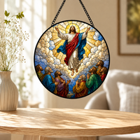 Attrape-soleil rond en vitrail personnalisé, motif Jésus Bon Pasteur, pour suspension sur porche sacré