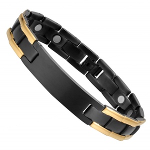 Bracelets magnétiques thérapeutiques ajustables pour hommes en acier inoxydable noir personnalisés Junhong Jewelry avec une puissance de 3000 Gauss - Product Image 1