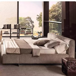 Hochwertiges Luxus-Stoffbett in <span class=keywords><strong>Kingsize</strong></span> mit Weichem Kopfteil Modernes Minimalistisches Schlafzimmer-Möbelset für Apartments und Villen - Product Image 1