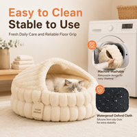 Lit pour chat en fausse fourrure de lapin, lit pour chat semi-fermé avec capuche, lit pour chat ovale chaud et lavable pour chats et petits chiens
